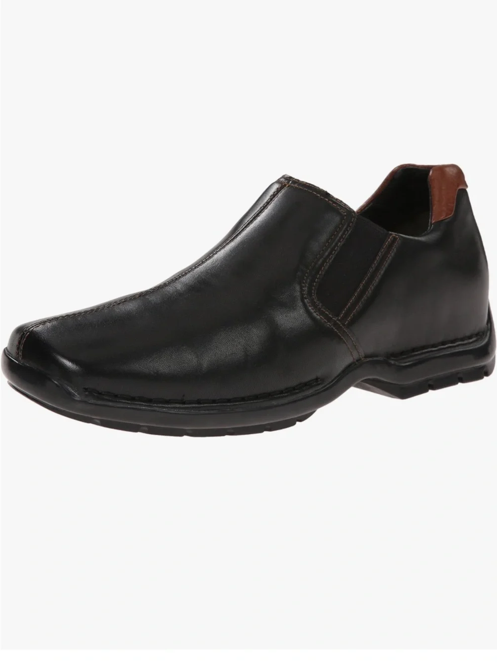 Cole Haan Black Leather Slip-On Loafers with Brown Heel Detail